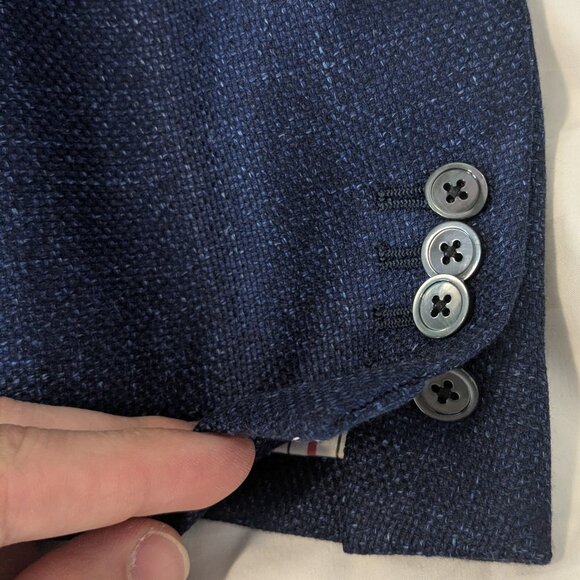 LNWOT Current Isaia Napoli Blue Linen Blend Sport Coat Jacket Patch Pocket US40 - Picture 5 of 7